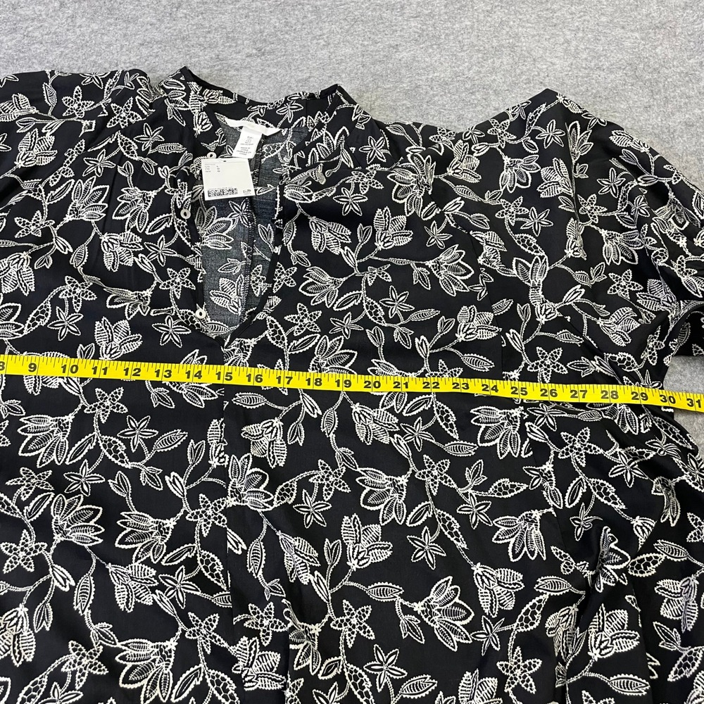 NEW HM Black White Floral Lace Print Button Front Mini Dress L Puff Sleeve - Picture 14 of 15